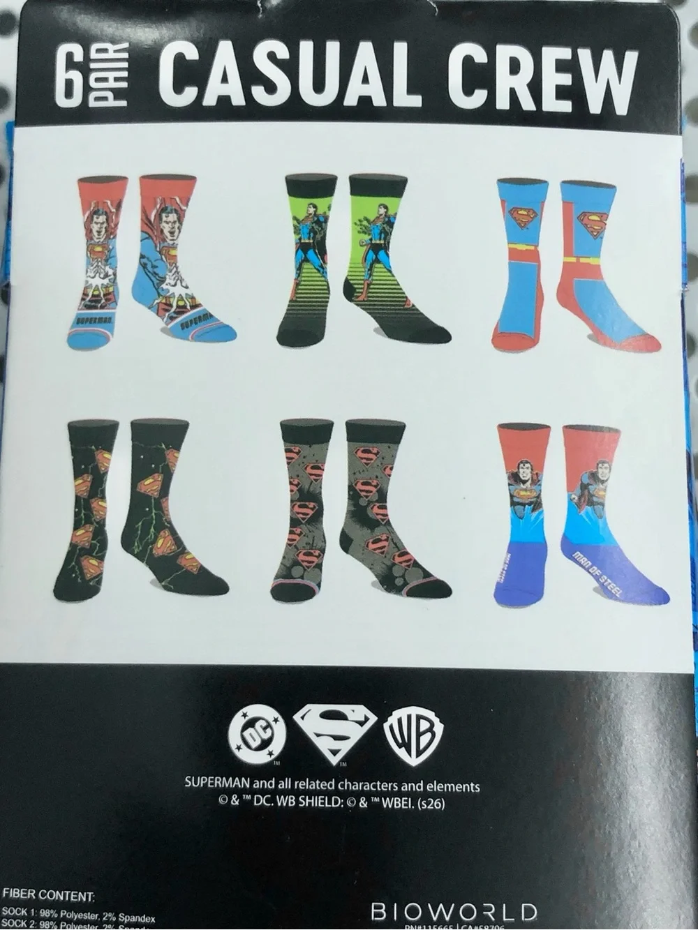 🌶️$15🌶️ NEW SUPERMAN Casual Crew Socks 6 Pairs, Fits shoe size 8 - 12 Men’s
